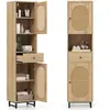 COSTWAY Colonne de Salle de Bain avec 2 Portes en Rotin PE, Compartime...