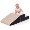 2pcs Module Motricité Bébé En Mousse Costway-Bloc De Construction Housse Pu Imperméable & Amovible-Attache Auto-Aggrippant-Gris