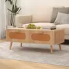 Table Basse en Rotin Moderne COSTWAY, 2 Tiroirs, Compartiment Arrière,...