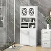 Costway Colonne Salle De Bain Avec 4 Portes, 3 Compartiments Ouvertes,...