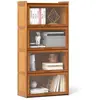 GOPLUS Bibliothèque en Bambou à 4 Etagères 69x34x140CM avec Portes en ...