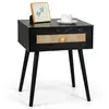 Costway Table De Chevet En Rotin Avec Tiroir, Pieds En Bois, Table De ...