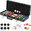 Costway Mallette De Poker En Aluminium - 500 Jetons - 2 Jeux De Cartes - 5 Dés Et 3 Dealer, Coffret De Poker Noir