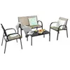COSTWAY 4 Pcs Salon de Jardin en Textilène - Ensemble Table en Verre T...