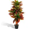 Plante Artificielle de Croton - COSTWAY - H100 CM - Feuilles Panachées Colorées - Tronc en Bois Naturel