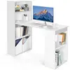 COSTWAY Bureau Informatique Réversible avec Bibliothèque, Moderne avec Étagères de Rangement à 6 Niveaux, Blanc