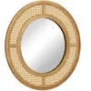 COSTWAY Miroir Mural Rond en Rotin, Cadre en Bois de 65 cm, Verre en A...