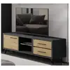 Meuble TV Wiva 160x47cm en aggloméré noir avec finition en décor bois. Avec 1 porte tournante, 1 compartiment ouvert avec