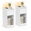 VASAGLE Table de chevet étroite avec éclairage et rangements, Blanc nu...