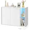 Buffet TV minimaliste avec éclairage et étagère en verre, Blanc Neige ...