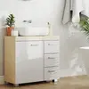 VASAGLE Meuble sous lavabo - Blanc nuage et beige - 3 tiroirs - 2 comp...