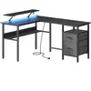 VASAGLE Bureau en L avec multiprise avec rehausseur d'écran, Noir Bois...