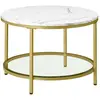 Table Basse - VASAGLE - Façon Marbre - Support en Verre Trempé - Blanc...
