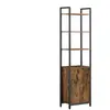 VASAGLE Bibliothèque Verticale à 6 Niveaux avec Porte, Structure en Métal, Étagères Réglables, 24 x 40 x 159,5 cm, Marron et Noir