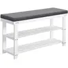 SONGMICS Banc de rangement à chaussures en bambou 2 étagères blanc gri...