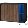 Buffet TV minimaliste avec éclairage et étagère en verre, Noyer Nature...