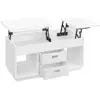 VASAGLE Table Basse Relevable avec 2 Tiroirs et Compartiments Cachés,  Compartiments Ouverts, pour Salon, Bureau à Domicile, Blanc Neige