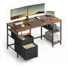 Bureau avec rangements, Marron Rustique + Noir / 140 x 60 cm LWD104B01
