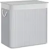 Songmics 150L wasmand, wasmand met deksel, wassorteerder, gemaakt van bamboe, met handvatten, 3 compartimenten, opvouwbaar, katoen, waszak, machinewasbaar, wasruimte, grijs