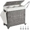 Panier à Linge - SONGMICS - 140L - Imitation Rotin - 3 Compartiments - Gris LCB363G01