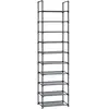Schoenenrek, 10 niveaus, schoenenrek, schoenenopberger, smal, 33 x 33 x 173 cm, metalen frame, planken van vliesstof, voor hal, slaapkamer, zwart LSR110B02