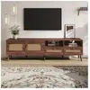 NECHE Meuble TV Vintage Noyer Foncé 2 Portes + 2 Tiroirs Décor Rotin 8...
