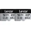 Lexar Pack Carte microSDXC Silver Plus UHS-1 64 Go V30 R205/W100 Mo/s