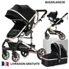 VEVOR BAZARLAND30. Poussette 3 en 1 Bébé Combinée Siège-Auto Nacelle Réversible Réglable Haute Qualité Roues increvables Canne noir et or