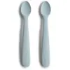 Lot de 2 cuillères bébé silicone bleu - Apprentissage repas - Mushie