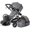 LUXCAR Poussette Bébé Combinée Trio Pack 3 en 1 Gris Chassis Haut a Absorption de Chocs Pliable Siege Auto Réversible Roues Increvables