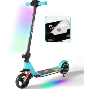 ELSCOOT Trottinette électrique Enfants Avec Amortisseurs- Néons colorés  - 130W - Pliable Scooter - écran LCD - aux 6-12 ans - Bleu Ciel