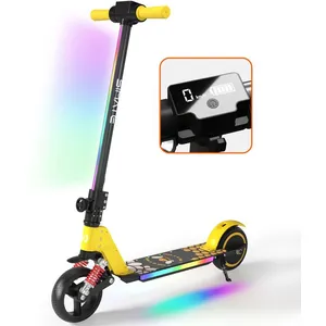 ELSCOOT Trottinette électrique Enfants Avec Amortisseurs- Néons colorés  - 130W - Pliable Scooter - écran LCD - aux 6-12 ans - Jaune