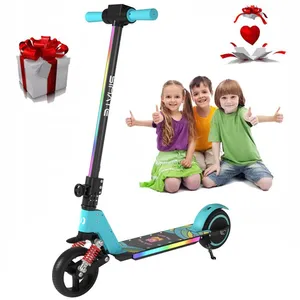 Trottinette électrique Enfants 6-12 Ans - ELSCOOT - Néons colorés  - 130W - Pliable - écran LCD - Bleu Ciel