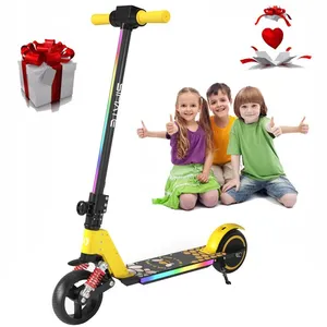 Trottinette électrique Enfants 6-12 Ans - ELSCOOT - Néons colorés  - 130W - Pliable - écran LCD - Jaune