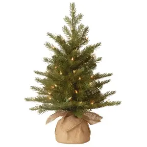 YIBUJIAZU Mini sapin de Noël artificiel pré-éclairé « Feel Real », vert, épicéa nordique, lumières blanches, comprend une base en toile de j1 pas cher