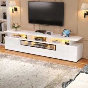 MODENVIE Buffet Noir Laqué Meuble de Rangement avec Éclairage LED et Tiroir design Contemporain 150×40×80 cm pas cher