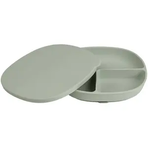 b.box Siliconen Bord + Deksel | Sterke Zuignap | Zuignap Bordje met 3 Vakken | 100% Platina-siliconen | Deksel ook Geschikt als Placemat | Vaatwasserbestendig | Vanaf 6 Maanden pas cher