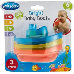 Playgro Bateaux de Bain, 3 Pièces, Sans BPA, Dès 6 Mois, Bright Baby Boats, bleu/rouge/jaune, 40146 pas cher
