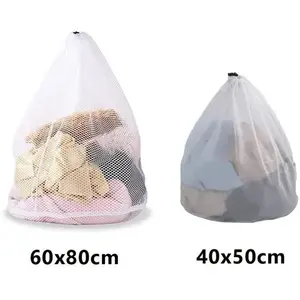 Filet à Linge, 2 pcs Sacs à Linge avec Cordon de Serrage Sac de Lavage Réutilisable en Maille pour Veste, Manteau, Drap de Lit