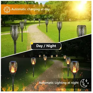 MEMKEY 6 Pack Grand Lumières Flamme Solaire Exterieure - Etanche Lampe Torche Solaire, Lampe Solaire Flamme Vacillante pour Décor, Jardin, Patio, Chemins, pas cher