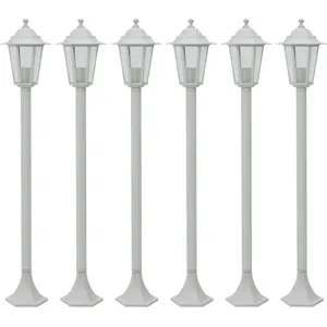 VIDAXL Lot de 6 Lampe de jardin à piquet Lumière extérieur Lampe De Jardin E27 110 cm Aluminium Blanc 46901 pas cher