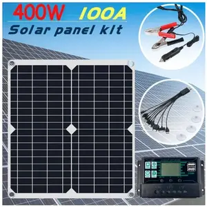 KEPEAK Kit Panneau Solaire 400 Watts 100A 12V Chargeur de Batterie avec Contrôleur Caravane BateauVendu parcdiscount