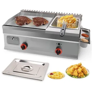 UXFVLZA 2-en-1 Plancha Gaz 35x40cm & Friteuse À Gaz 11L, Contrôle De Température Autonome, Puissance De Feu Réglable, Acier Inoxydable pas cher