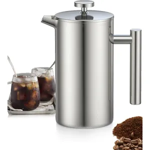 ZEMINPEOEL Cafetière à Piston en Acier Inoxydable 1L, Presse française avec Triple Filtres, French Press avec Fonction de Maintien au Chaud pas cher