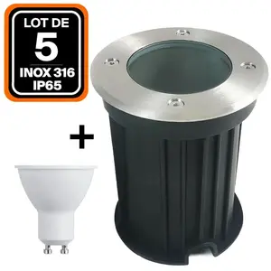 Europalamp - Lot de 5 Spot Encastrable de Sol Rond Inox 316 Extérieur IP65 +