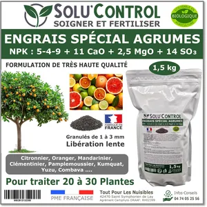 TOUT POUR LES NUISIBLES Engrais Spécial Agrumes 1,5 kg - SoluControl - Formulation Organo-Minerale - Citronnier, Oranger, Mandarinier, Clémentinier pas cher