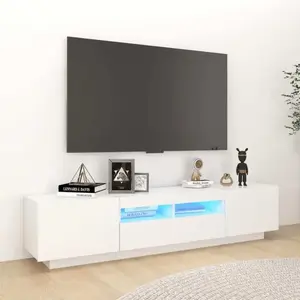 Meuble TV LED Blanc 180x35x40 cm - Design Contemporain - Porte(s) et tiroir(s) pas cher