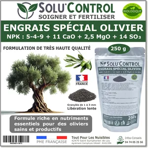 TOUT POUR LES NUISIBLES ENGRAIS Spécial OLIVIER 250 g - SoluControl - Formulation haute qualité Organo-Minerale - Utilisable en Agriculture BIOLOGIQUE pas cher