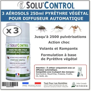 Bombe pour diffuseur avec pyrèthre végétal - 3 Aérosols de 250ml pas cher