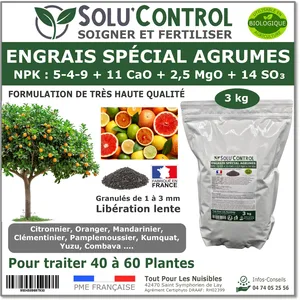 TOUT POUR LES NUISIBLES Engrais Spécial Agrumes 3 kg - SoluControl - Formulation Organo-Minerale - Citronnier, Oranger, Mandarinier, Clémentinier pas cher
